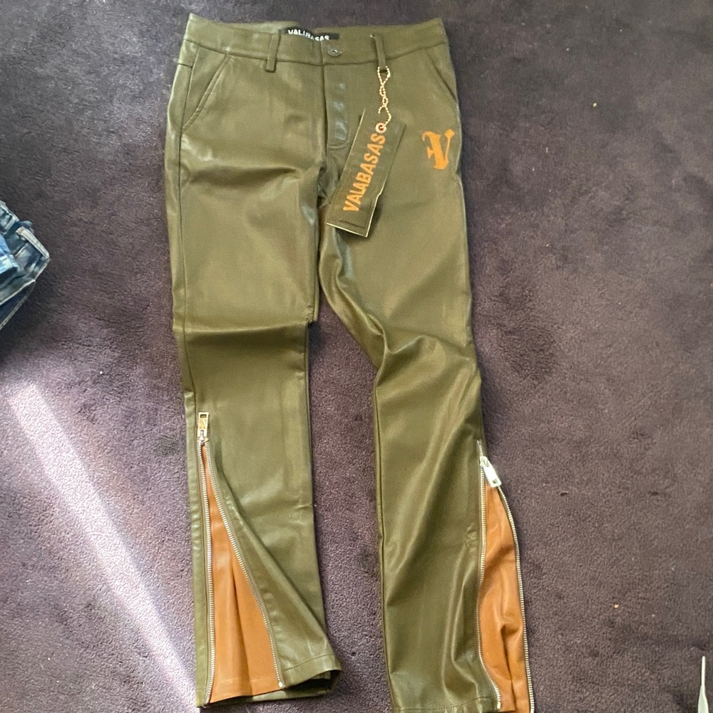 Olive Green Chinos with Tan Accents